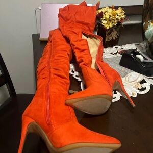 Valentina Bright Orange Suede Over-the-Knee Stiletto Boots